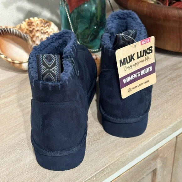 NWT Muk Luks Women's Navy Blue Zippered Platform Ankle Boots with Warm Lining - Picture 5 of 7